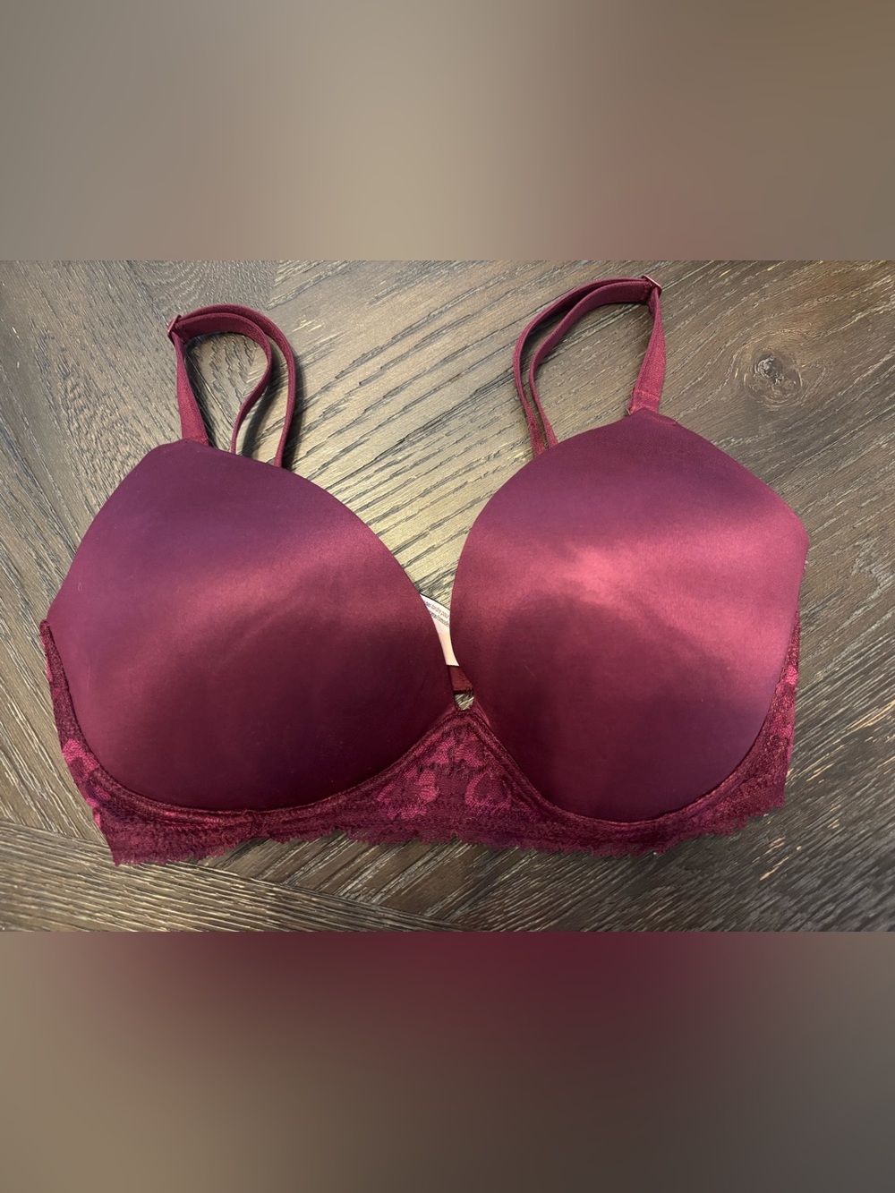 Victoria's Secret Satin Lace Push-Up Bra - Burgundy